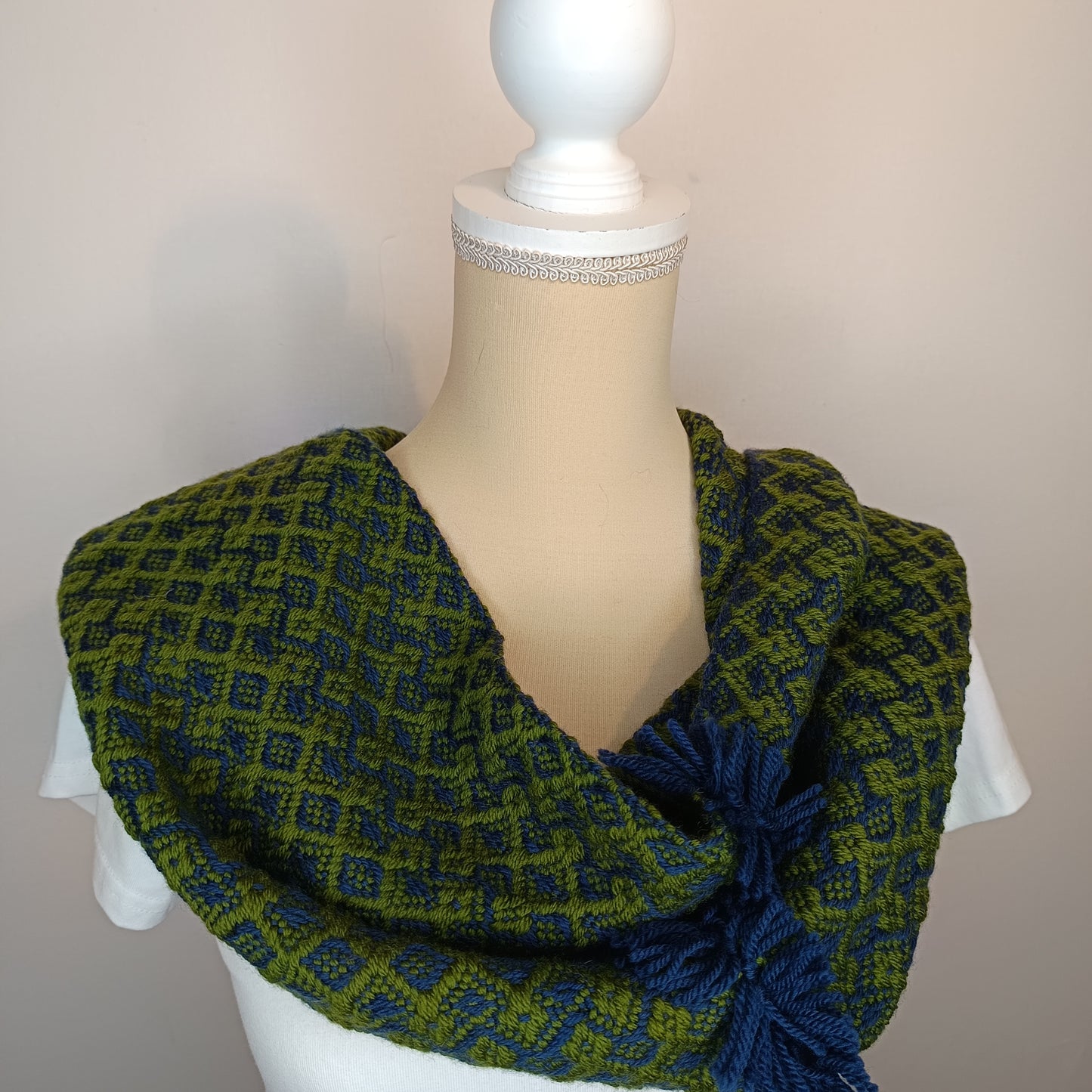 Col de Laine marine et vert mérinos - tissage artisanal-