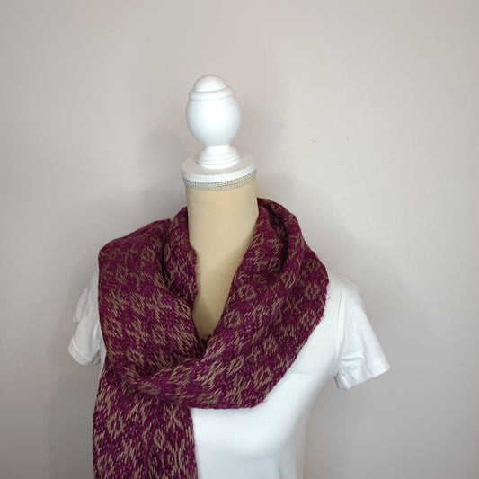 Echarpe en mérinos, baby alpaga et soie - marron  et  fuchsia - Tissage artisanal