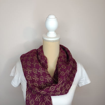 Echarpe en mérinos, baby alpaga et soie - marron  et  fuchsia - Tissage artisanal