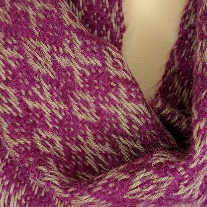 Echarpe en mérinos, baby alpaga et soie - marron  et  fuchsia - Tissage artisanal