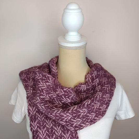 Echarpe rose et violet en Mérinos, Soie et Baby alpaga - tissage artisanal