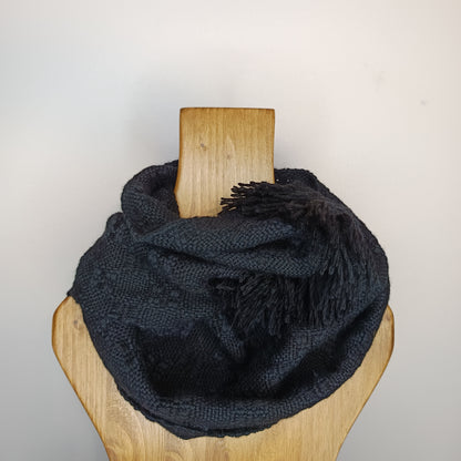 Col de laine noir – tissage artisanal mérinos et alpaga
