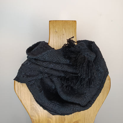 Col de laine noir – tissage artisanal mérinos et alpaga