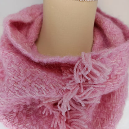 Col de laine rose - tissage artisanal , Mérinos , Soie et Baby-Alpaga