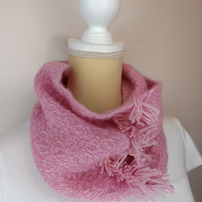 Col de laine rose - tissage artisanal , Mérinos , Soie et Baby-Alpaga