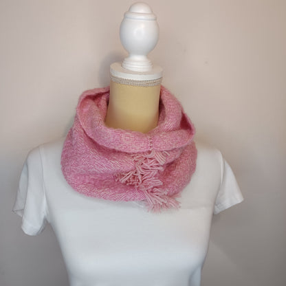 Col de laine rose - tissage artisanal , Mérinos , Soie et Baby-Alpaga
