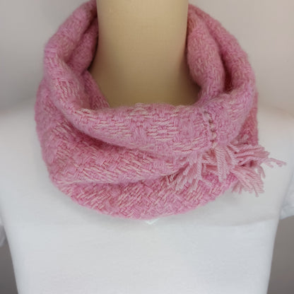 Col de laine rose - tissage artisanal , Mérinos , Soie et Baby-Alpaga