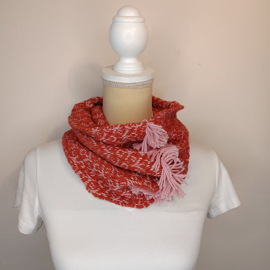 Col de Laine simple tour rose et orangé-tissage artisanal