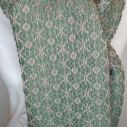 Echarpe Soie et Mérinos - ficelle et vert- tissage artisanal