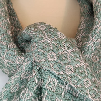 Echarpe Soie et Mérinos - ficelle et vert- tissage artisanal