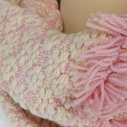 Col de laine rose et écru – tissage artisanal mérinos