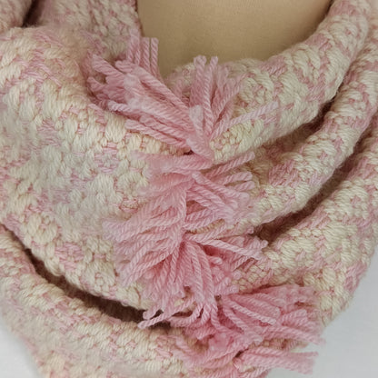 Col de laine rose et écru – tissage artisanal mérinos