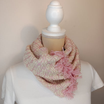 Col de laine rose et écru – tissage artisanal mérinos