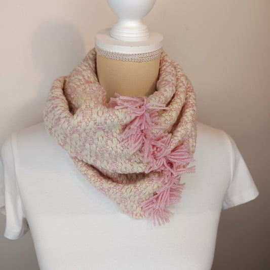 Col de laine rose et écru – tissage artisanal mérinos