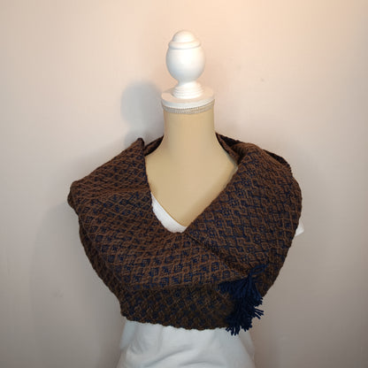 Col de laine marine et marron – tissage artisanal mérinos et alpaga