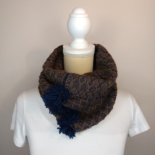 Col de laine marine et marron – tissage artisanal mérinos et alpaga