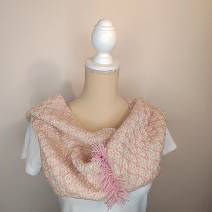 Col de laine rose et écru – tissage artisanal mérinos