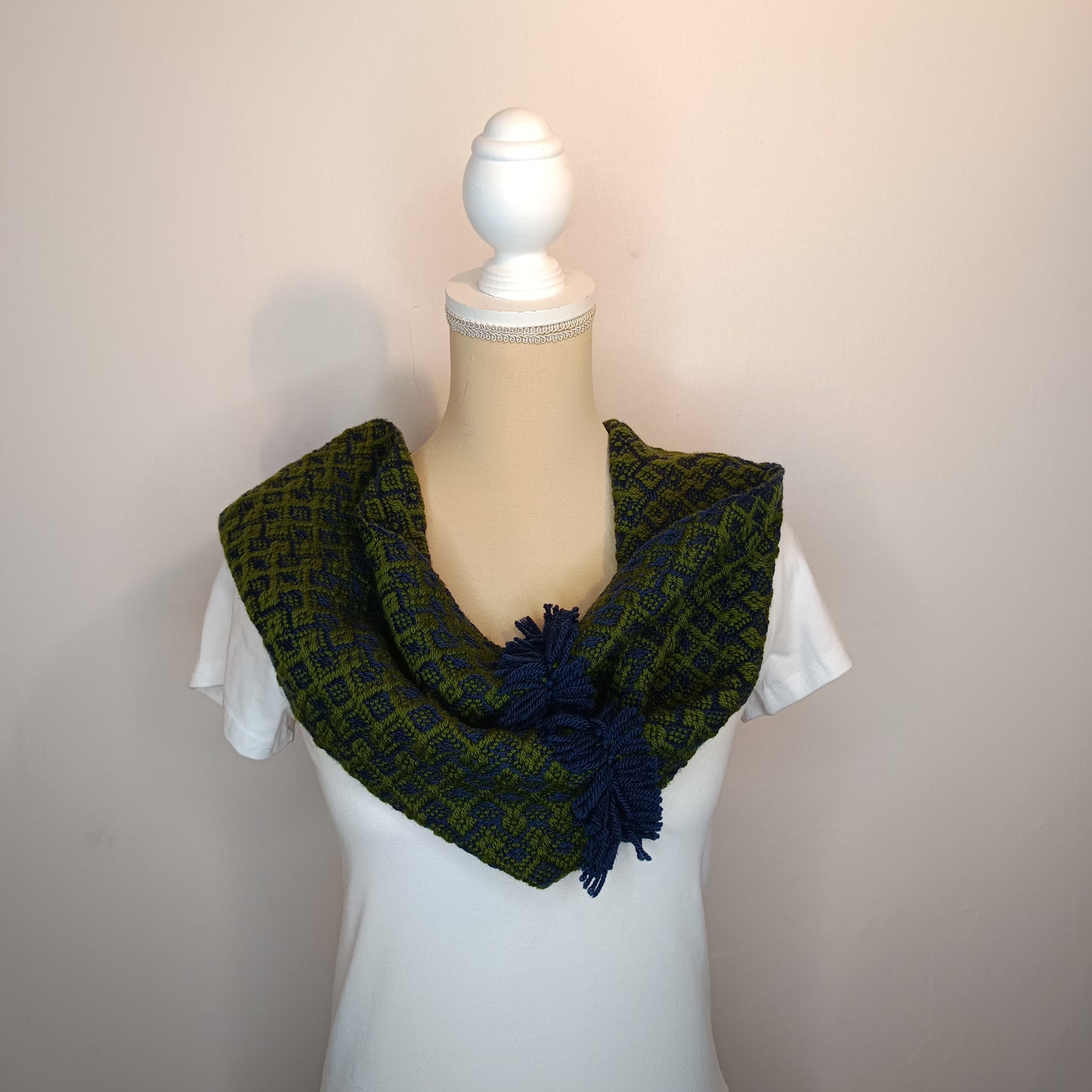 Col de Laine marine et vert mérinos - tissage artisanal-