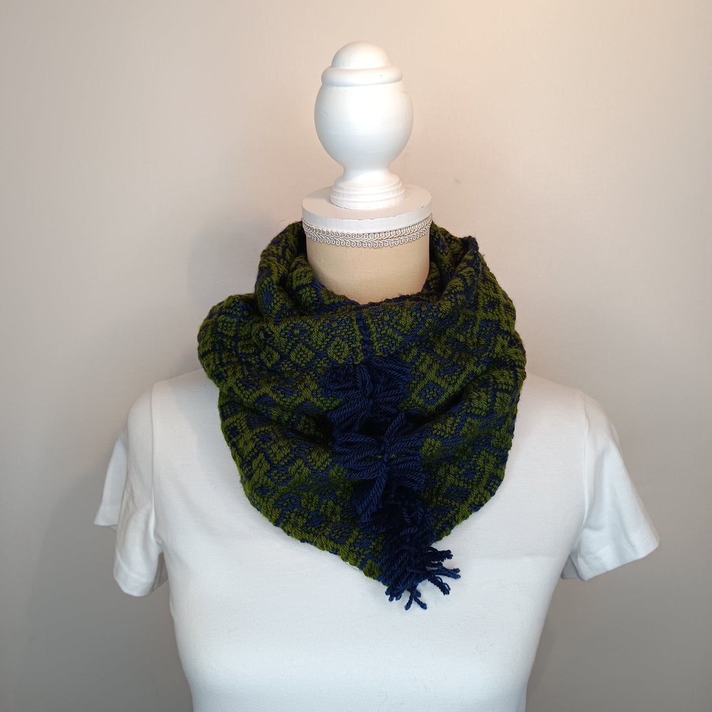 Col de Laine marine et vert mérinos - tissage artisanal-