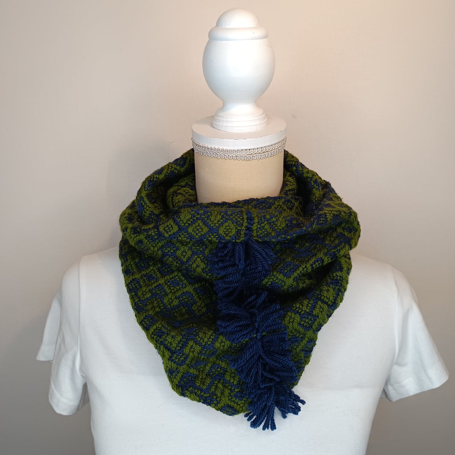 Col de Laine marine et vert mérinos - tissage artisanal-