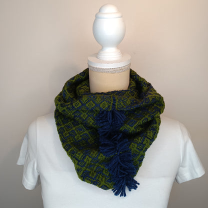 Col de Laine marine et vert mérinos - tissage artisanal-