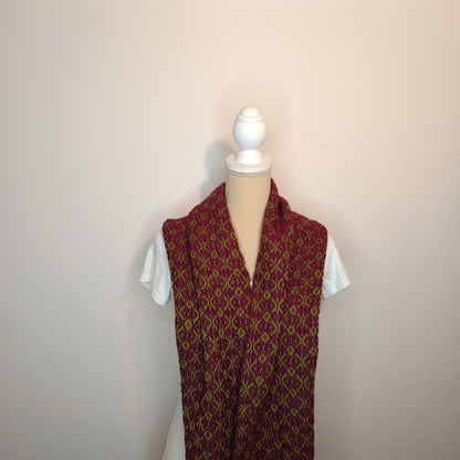 Echarpe vert et fuchsia en Mérinos, Soie et Baby-Alpaga - Tissage artisanal